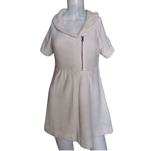 TAKE OUT Sweater Woman XL Junior IVORY Short Sleeve Zipper Knit Top Boho Casual‎